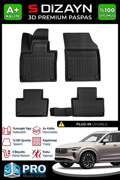 S-Dizayn Volvo XC90 Plug-IN 3D Pro Havuzlu Paspas 2024 Üzeri A+ Kalite 3DS-SDZ250