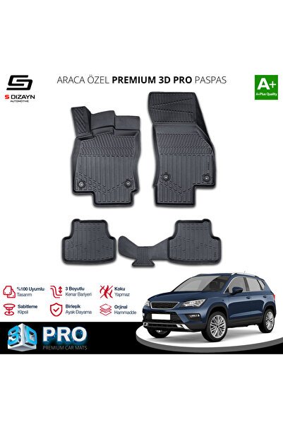 S-Dizayn Seat Ateca 3D Pro Havuzlu Paspas 2017-2020 A+ Kalite