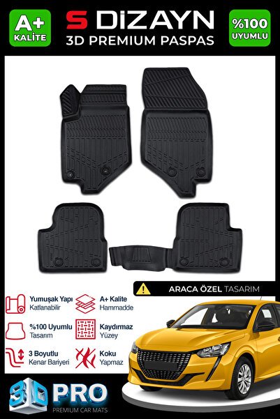 S-Dizayn Peugeot 208 2 3D Pro Havuzlu Paspas 2019 Üzeri A+ Kalite 3DS-SDZ045
