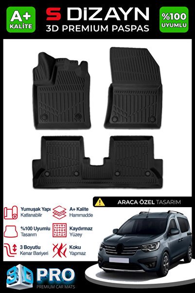 S-Dizayn Renault Express Camlıvan 3D Pro Havuzlu Paspas 2021 Üzeri A+ Kalite 3DS-SDZ201
