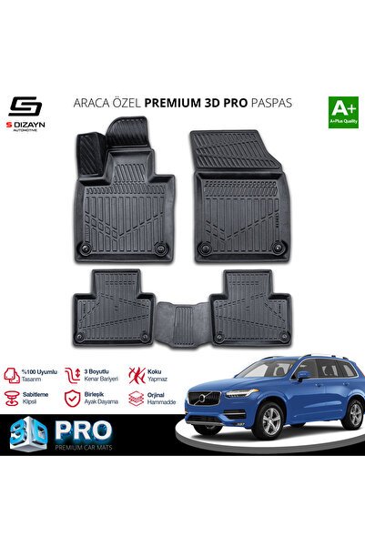 S-Dizayn Volvo XC90 3D Pro Havuzlu Paspas 2017 Üzeri A+ Kalite