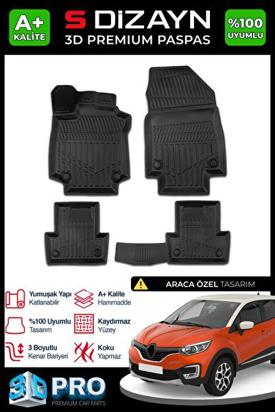 S-Dizayn Renault Captur 3D Pro Havuzlu Paspas 2013-2019 A+ Kalite 3DS-SDZ197