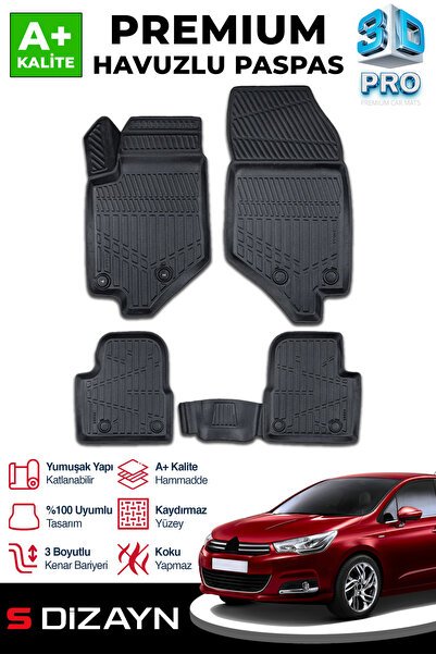 S-Dizayn Citroen C4 3D Pro Havuzlu Paspas 2010-2018 A+ Kalite