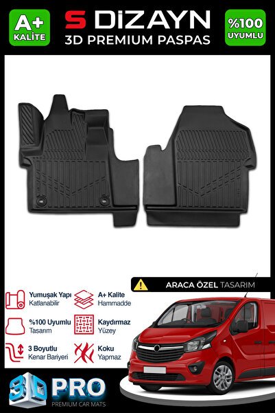 S-Dizayn Opel Vivaro Panelvan 3D Pro Havuzlu Paspas Ön 2'Li 2019 Üzeri A+ Kalite 3DS-SDZ043