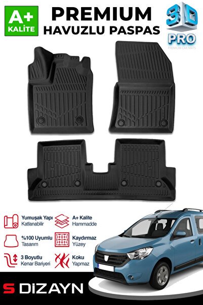 S-Dizayn Dacia Dokker 3D Pro Havuzlu Paspas 2012 Üzeri A+ Kalite