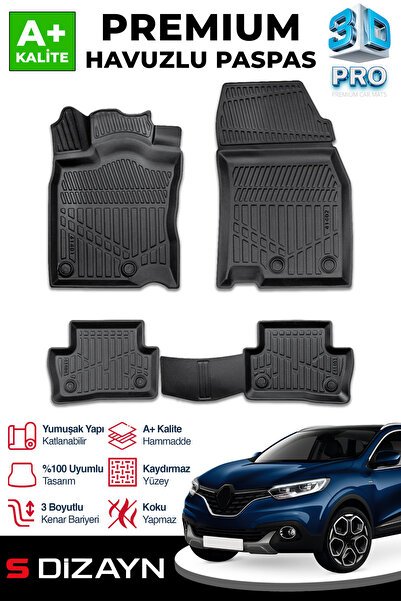 S-Dizayn Renault Kadjar 3D Pro Havuzlu Paspas 2015 Üzeri A+ Kalite