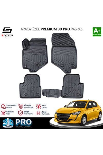 S-Dizayn Peugeot 208 2 3D Pro Havuzlu Paspas 2019 Üzeri A+ Kalite