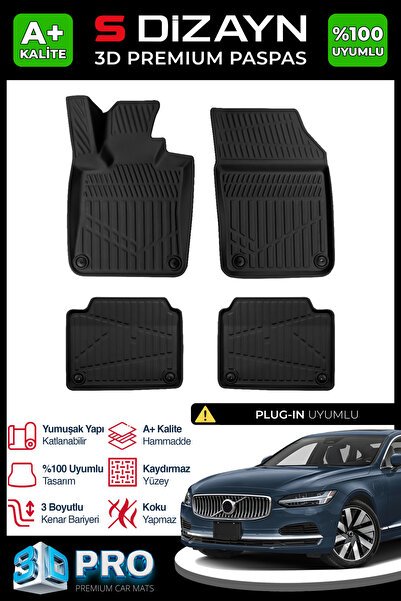 S-Dizayn Volvo S90 Plug-IN 3D Pro Havuzlu Paspas 2024 Üzeri A+ Kalite 3DS-SDZ248