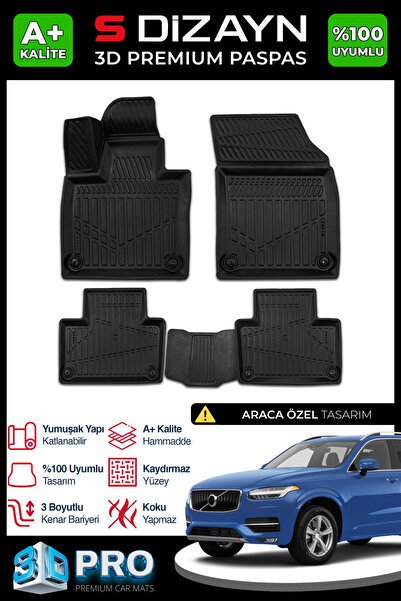 S-Dizayn Volvo XC90 3D Pro Havuzlu Paspas 2017 Üzeri A+ Kalite 3DS-SDZ142