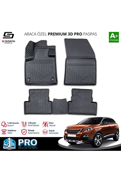 S-Dizayn Peugeot 3008 3D Pro Havuzlu Paspas 2016-2023 A+ Kalite