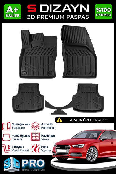 S-Dizayn Audi A3 3D Pro Havuzlu Paspas 2017 Üzeri A+ Kalite 3DS-SDZ251