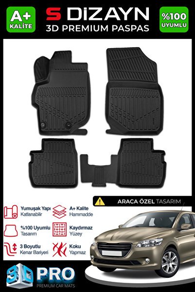 S-Dizayn Peugeot 301 3D Pro Havuzlu Paspas 2013 Üzeri A+ Kalite 3DS-SDZ058