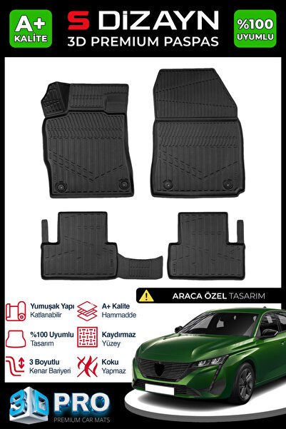 S-Dizayn Peugeot 308 3D Pro Havuzlu Paspas 2021 Üzeri A+ Kalite 3DS-SDZ020
