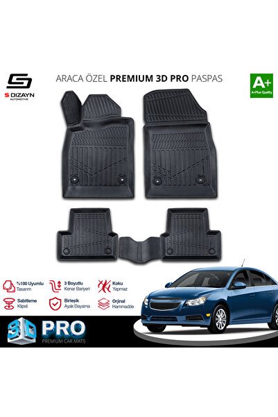 S-Dizayn Chevrolet Cruze 3D Pro Havuzlu Paspas 2008-2019 A+ Kalite