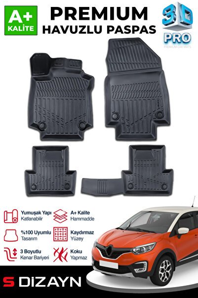 S-Dizayn Renault Captur 3D Pro Havuzlu Paspas 2013-2019 A+ Kalite