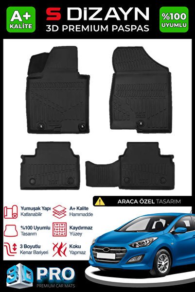 S-Dizayn Hyundai i30 3D Pro Havuzlu Paspas 2012-2016 A+ Kalite 3DS-SDZ370