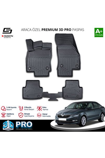 S-Dizayn Skoda Octavia 3D Pro Havuzlu Paspas 2013-2017 A+ Kalite