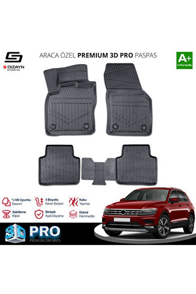S-Dizayn VW Tiguan Allspace 3D Pro Havuzlu Paspas 2016-2024 A+ Kalite