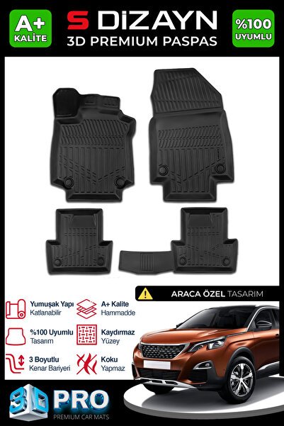 S-Dizayn Peugeot 3008 3D Pro Havuzlu Paspas 2016-2023 A+ Kalite 3DS-SDZ026