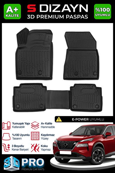 S-Dizayn Nissan X-Trail E-Power 3D Pro Havuzlu Paspas 2021 Üzeri A+ Kalite 3DS-SDZ050