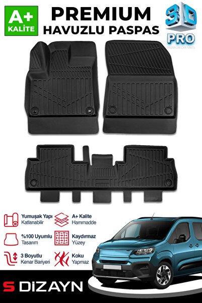 S-Dizayn Fiat Doblo 3D Pro Havuzlu Paspas 2023 Üzeri A+ Kalite