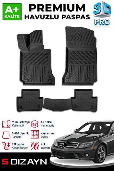 S-Dizayn Mercedes C Serisi W204 3D Pro Havuzlu Paspas 2007-2014 A+ Kalite