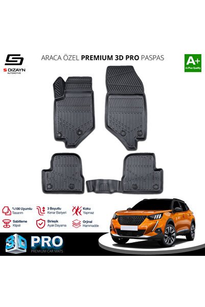 S-Dizayn Peugeot 2008 3D Pro Havuzlu Paspas 2020-2023 A+ Kalite