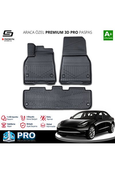 S-Dizayn Tesla Model Y 3D Pro Havuzlu Paspas 2020 Üzeri A+ Kalite