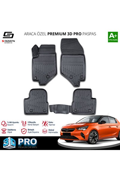 S-Dizayn Opel Corsa F 3D Pro Havuzlu Paspas 2019 Üzeri A+ Kalite