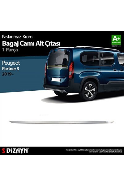 S-Dizayn Peugeot Partner 3 Krom Bagaj Camı Alt Çıtası 2019 Üzeri