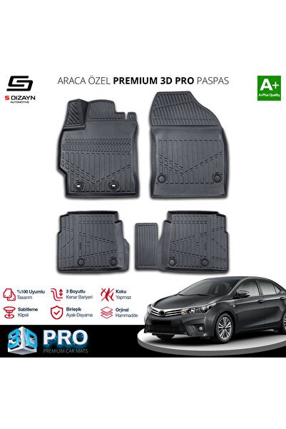 S-Dizayn Toyota Corolla 3D Pro Havuzlu Paspas 2013-2018 A+ Kalite