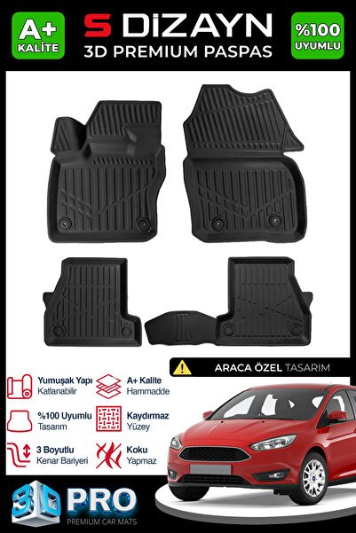 S-Dizayn Ford Focus 3 Makyajlı 3D Pro Havuzlu Paspas 2014-2019 A+ Kalite 3DS-SDZ231