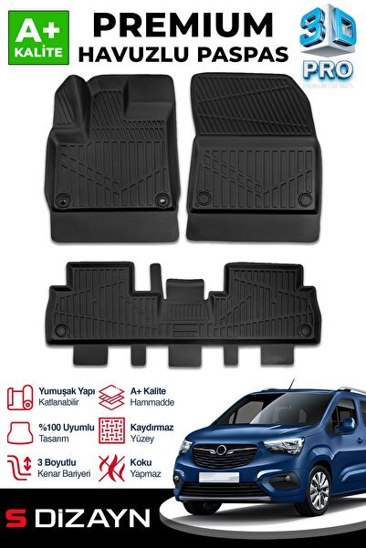 S-Dizayn Opel Combo E 3D Pro Havuzlu Paspas 2018-2023 A+ Kalite