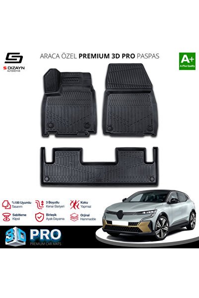S-Dizayn Renault Megane E-Tech 3D Pro Havuzlu Paspas 2022 Üzeri A+ Kalite