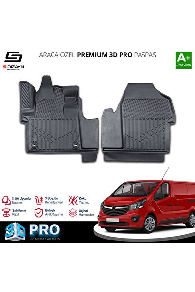 S-Dizayn Opel Vivaro Panelvan 3D Pro Havuzlu Paspas Ön 2'Li 2019 Üzeri A+ Kalite