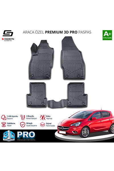 S-Dizayn Opel Corsa E 3D Pro Havuzlu Paspas 2014-2019 A+ Kalite