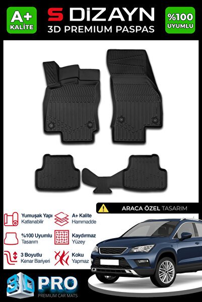 S-Dizayn Seat Ateca 3D Pro Havuzlu Paspas 2017-2020 A+ Kalite 3DS-SDZ013