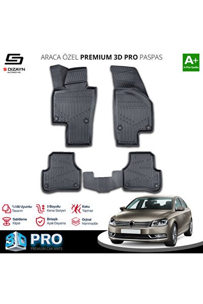 S-Dizayn VW Passat B7 3D Pro Havuzlu Paspas 2010-2014 A+ Kalite