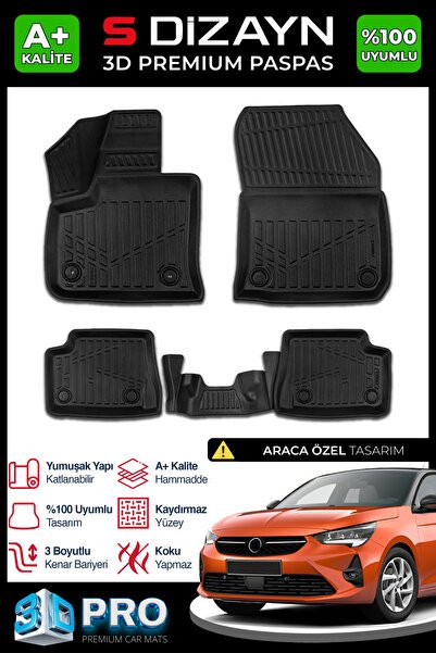 S-Dizayn Opel Corsa Elektrikli 3D Pro Havuzlu Paspas 2019 Üzeri A+ Kalite 3DS-SDZ269