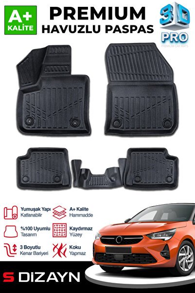 S-Dizayn Opel Corsa Elektrikli 3D Pro Havuzlu Paspas 2019 Üzeri A+ Kalite