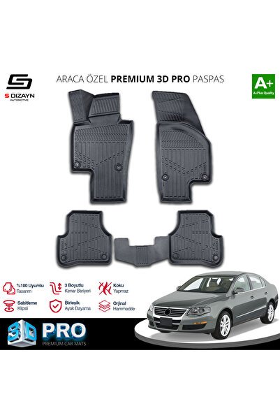 S-Dizayn VW Passat B6 3D Pro Havuzlu Paspas 2005-2010 A+ Kalite