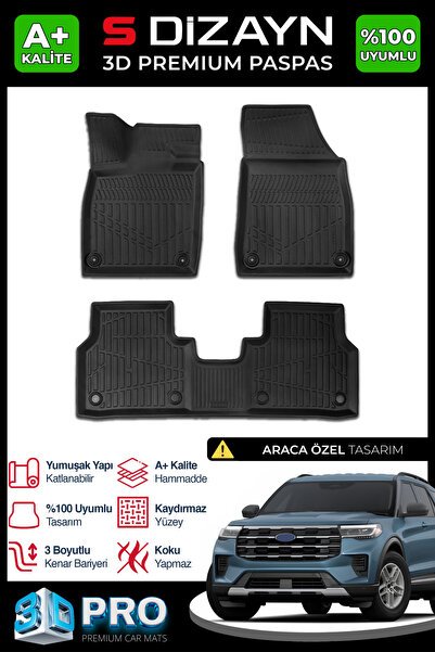 S-Dizayn Ford Explorer 3D Pro Havuzlu Paspas 2025 Üzeri A+ Kalite 3DS-SDZ289
