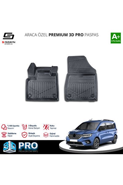 S-Dizayn Renault Kangoo Panelvan 3D Pro Havuzlu Paspas Ön 2'Li 2024 Üzeri A+ Kalite
