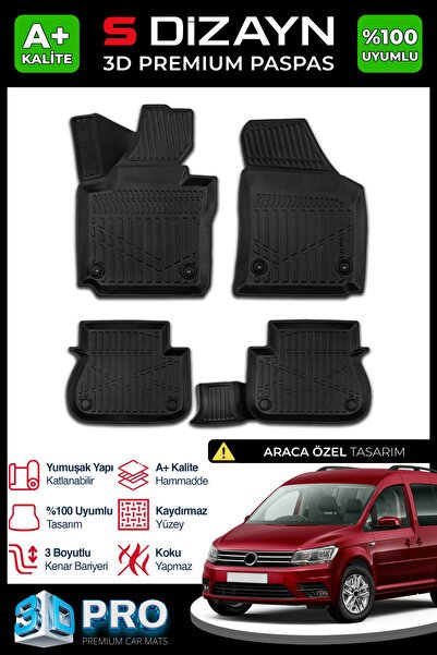 S-Dizayn VW Caddy 3D Pro Havuzlu Paspas 2015-2020 A+ Kalite 3DS-SDZ156