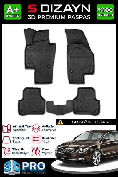 S-Dizayn Skoda SuperB 2 3D Pro Havuzlu Paspas 2008-2014 A+ Kalite 3DS-SDZ098