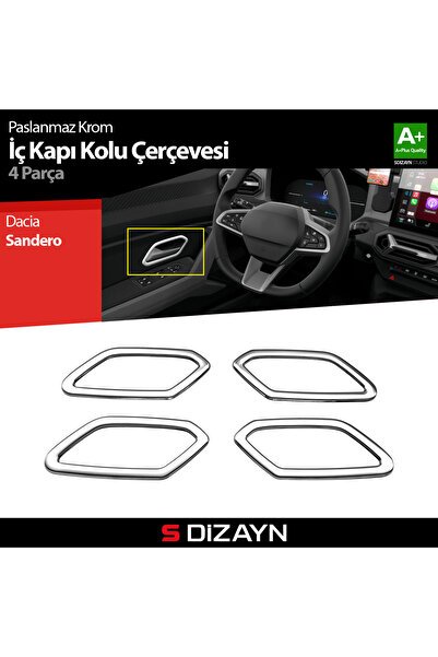 S-Dizayn Dacia Sandero Krom İç Kapı Kolu Çerçevesi 4 Prç 2020 Üzeri A+ Kalite 5608560