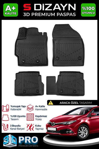 S-Dizayn Toyota Auris 3D Pro Havuzlu Paspas 2013-2020 A+ Kalite 3DS-SDZ008