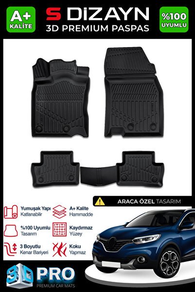 S-Dizayn Renault Kadjar 3D Pro Havuzlu Paspas 2015 Üzeri A+ Kalite 3DS-SDZ265