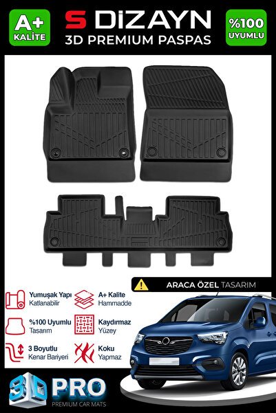 S-Dizayn Opel Combo E 3D Pro Havuzlu Paspas 2018-2023 A+ Kalite 3DS-SDZ067