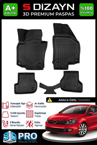 S-Dizayn VW Golf 6 3D Pro Havuzlu Paspas 2008-2012 A+ Kalite 3DS-SDZ163